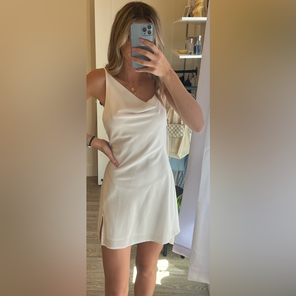 White Asymmetrical Satin Dress
